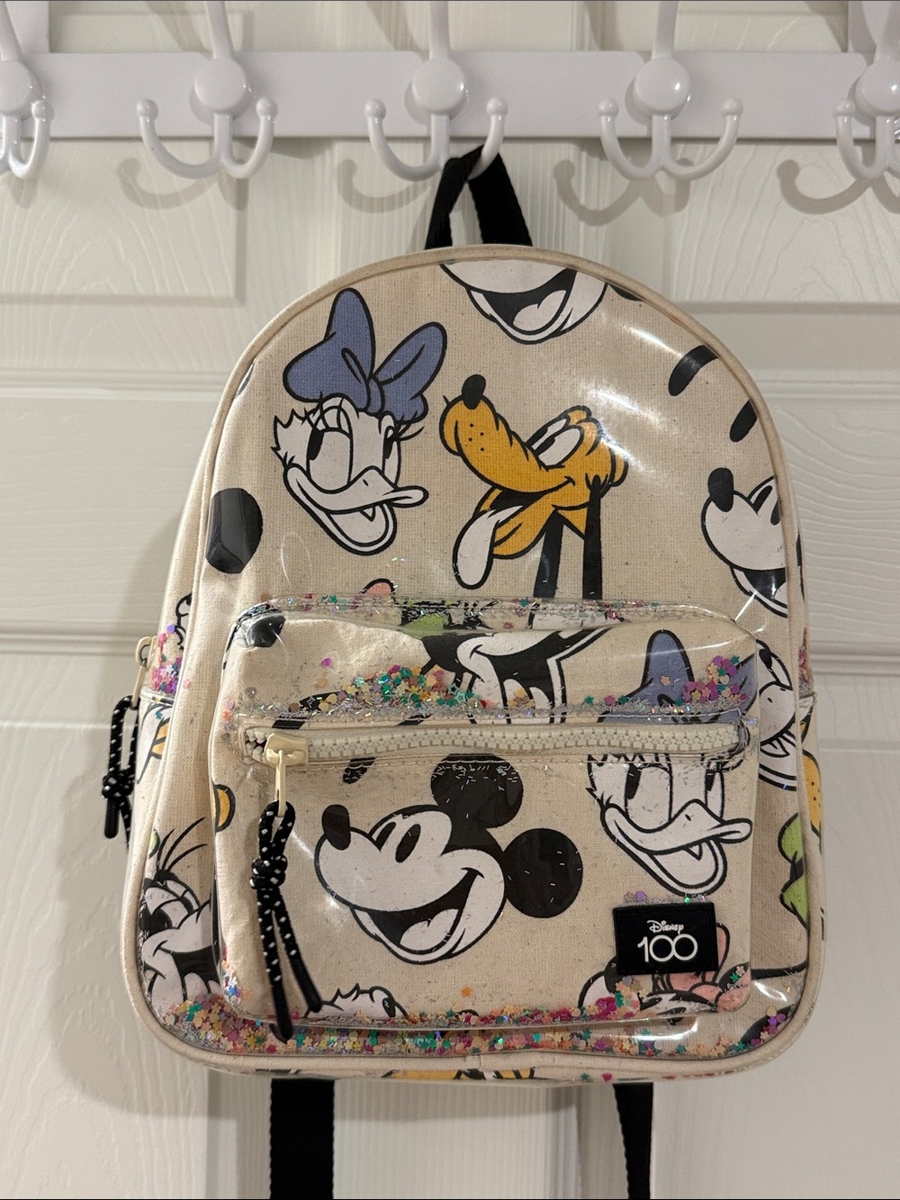Zara Kids Disney 100 Anniversary Cream Mickey & Friends Glitter Mini Backpack
